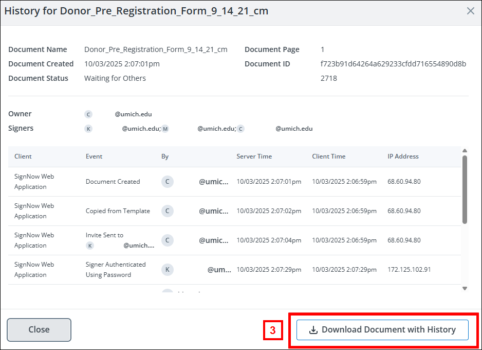 History of [document name] window